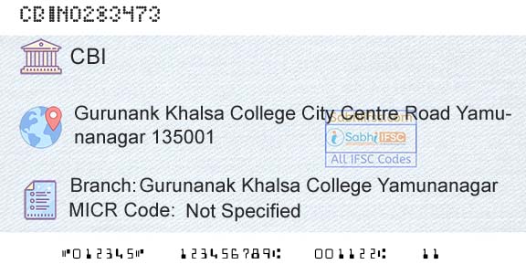 Central Bank Of India Gurunanak Khalsa College YamunanagarBranch 