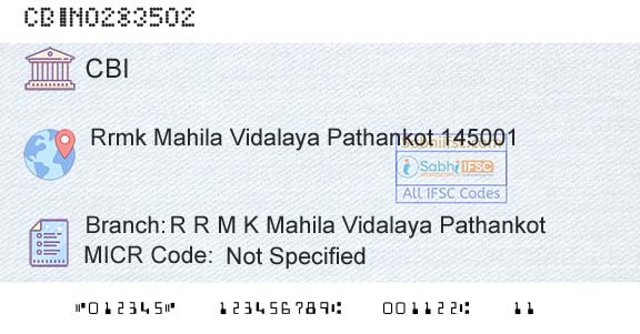 Central Bank Of India R R M K Mahila Vidalaya PathankotBranch 