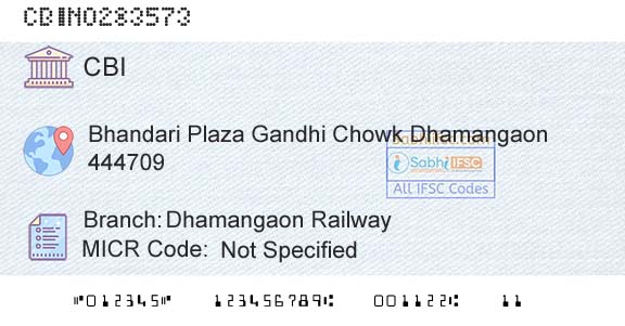 Central Bank Of India Dhamangaon RailwayBranch 