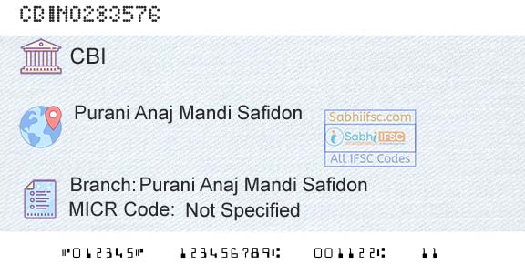 Central Bank Of India Purani Anaj Mandi SafidonBranch 