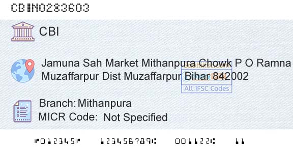 Central Bank Of India MithanpuraBranch 