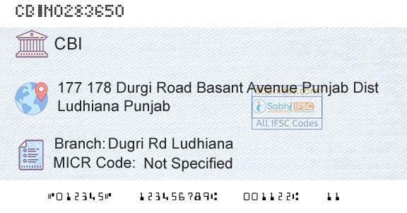 Central Bank Of India Dugri Rd LudhianaBranch 