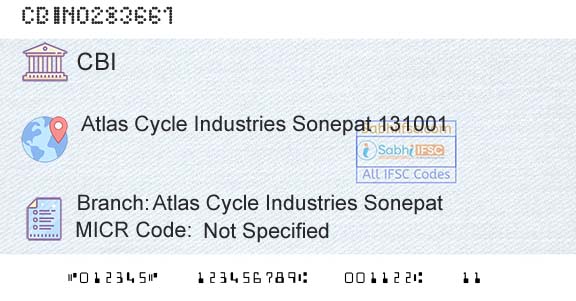 Central Bank Of India Atlas Cycle Industries SonepatBranch 