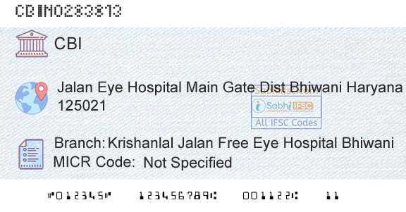 Central Bank Of India Krishanlal Jalan Free Eye Hospital BhiwaniBranch 