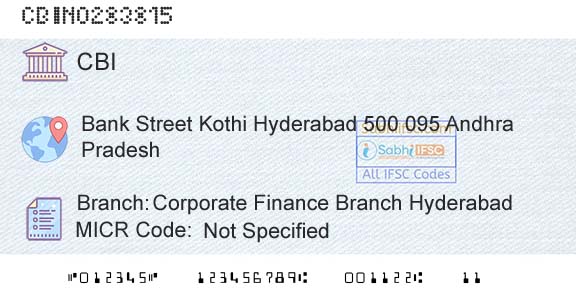 Central Bank Of India Corporate Finance Branch HyderabadBranch 
