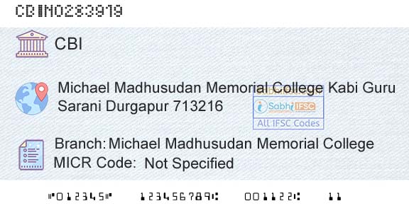 Central Bank Of India Michael Madhusudan Memorial CollegeBranch 