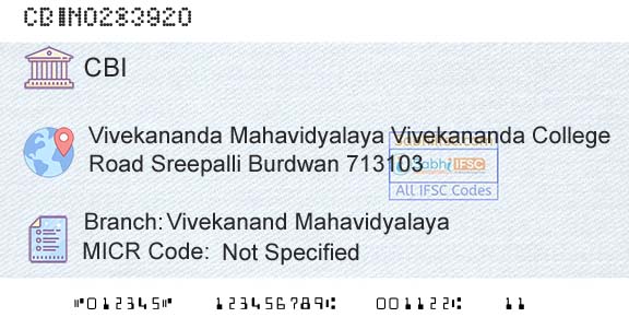 Central Bank Of India Vivekanand MahavidyalayaBranch 