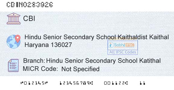 Central Bank Of India Hindu Senior Secondary School KatithalBranch 
