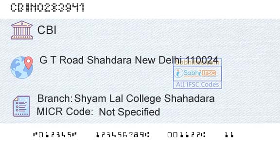 Central Bank Of India Shyam Lal College ShahadaraBranch 
