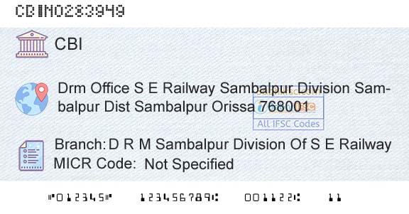 Central Bank Of India D R M Sambalpur Division Of S E RailwayBranch 