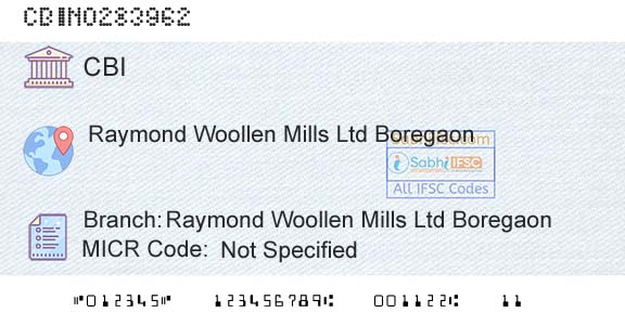 Central Bank Of India Raymond Woollen Mills Ltd BoregaonBranch 