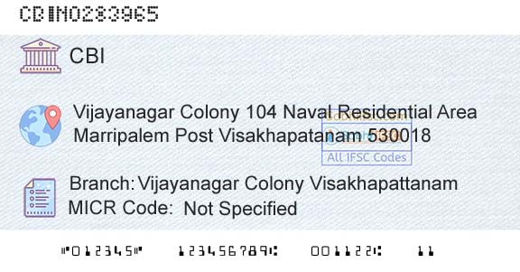 Central Bank Of India Vijayanagar Colony VisakhapattanamBranch 