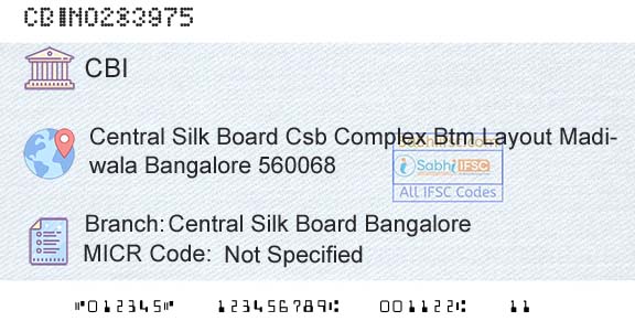 Central Bank Of India Central Silk Board BangaloreBranch 