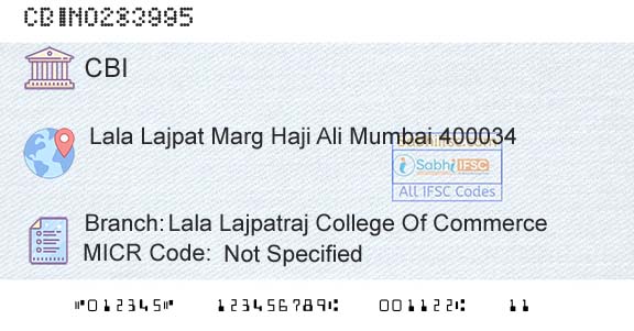 Central Bank Of India Lala Lajpatraj College Of CommerceBranch 