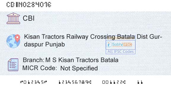 Central Bank Of India M S Kisan Tractors BatalaBranch 