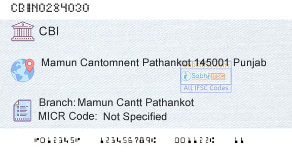 Central Bank Of India Mamun Cantt PathankotBranch 