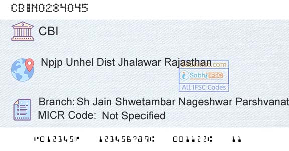 Central Bank Of India Sh Jain Shwetambar Nageshwar Parshvanath Thirth PeBranch 
