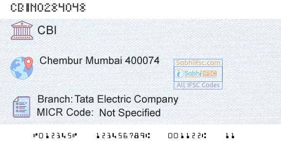 Central Bank Of India Tata Electric CompanyBranch 