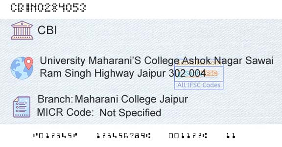 Central Bank Of India Maharani College JaipurBranch 