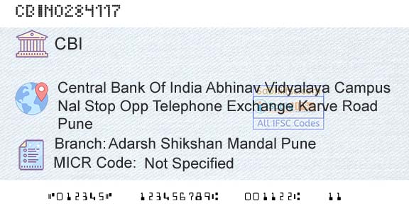 Central Bank Of India Adarsh Shikshan Mandal PuneBranch 