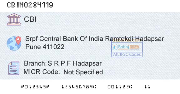 Central Bank Of India S R P F HadapsarBranch 