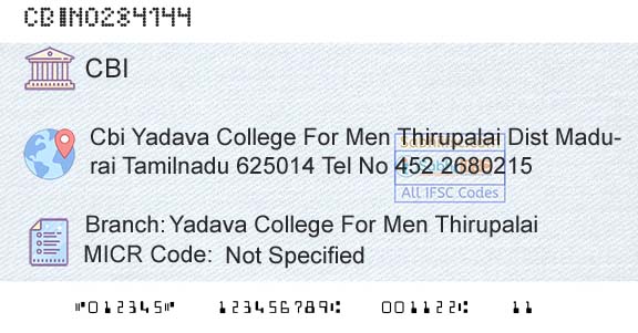 Central Bank Of India Yadava College For Men ThirupalaiBranch 