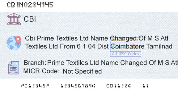 Central Bank Of India Prime Textiles Ltd Name Changed Of M S Atl TextileBranch 