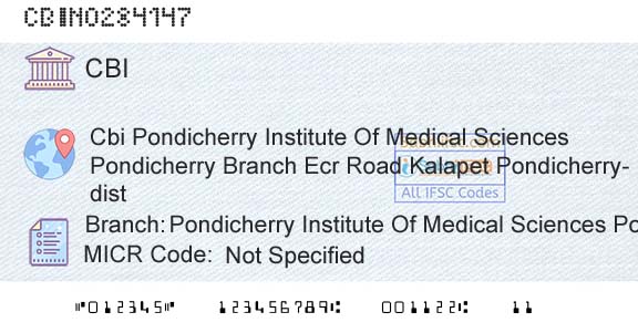 Central Bank Of India Pondicherry Institute Of Medical Sciences PondicheBranch 