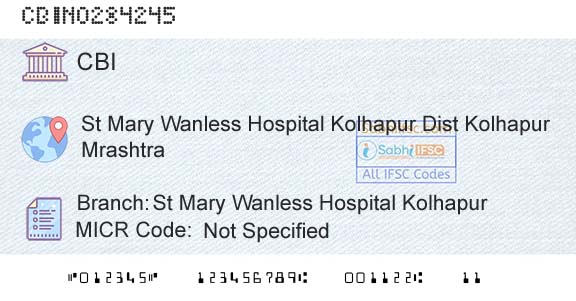 Central Bank Of India St Mary Wanless Hospital KolhapurBranch 