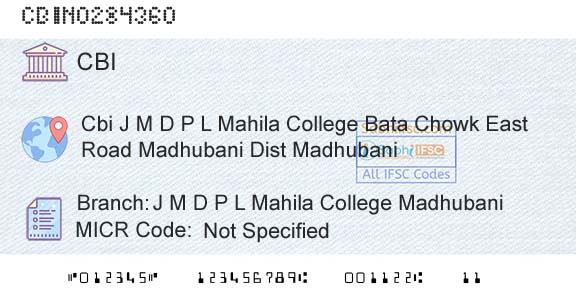 Central Bank Of India J M D P L Mahila College MadhubaniBranch 