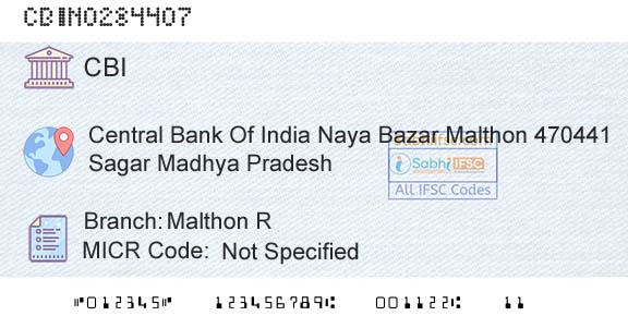 Central Bank Of India Malthon R Branch 