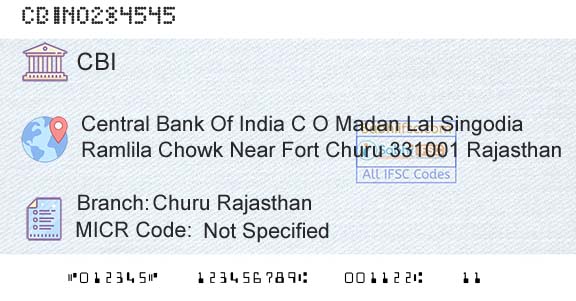 Central Bank Of India Churu Rajasthan Branch 
