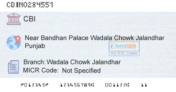 Central Bank Of India Wadala Chowk JalandharBranch 