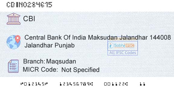 Central Bank Of India MaqsudanBranch 