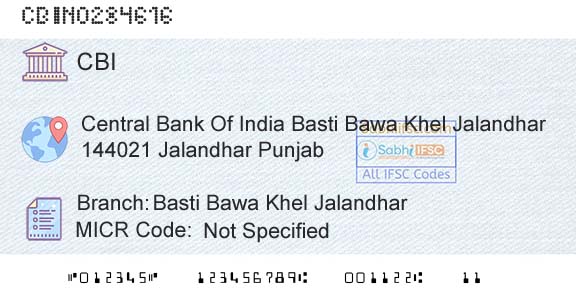 Central Bank Of India Basti Bawa Khel JalandharBranch 
