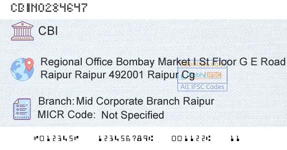 Central Bank Of India Mid Corporate Branch RaipurBranch 