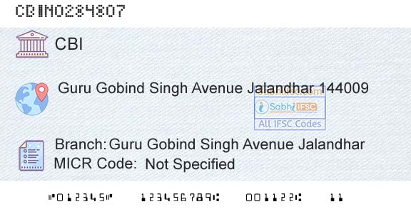 Central Bank Of India Guru Gobind Singh Avenue JalandharBranch 