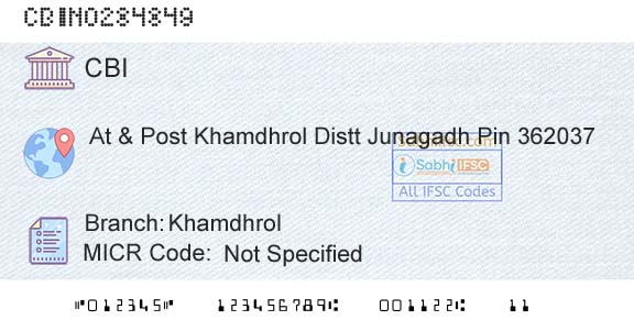 Central Bank Of India KhamdhrolBranch 