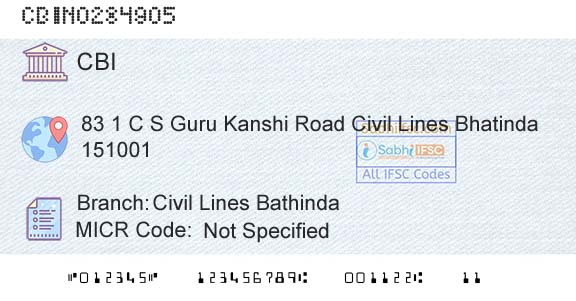 Central Bank Of India Civil Lines BathindaBranch 