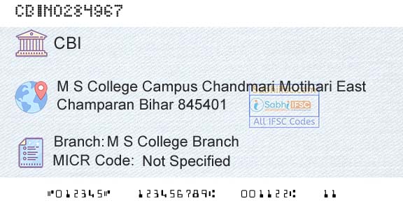 Central Bank Of India M S College BranchBranch 