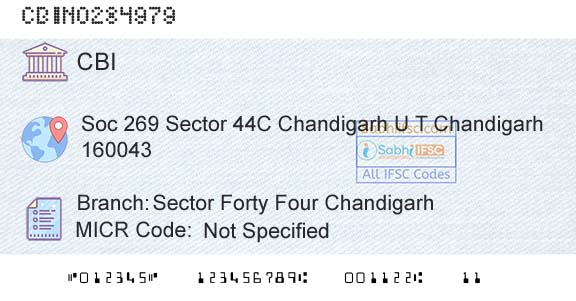 Central Bank Of India Sector Forty Four ChandigarhBranch 