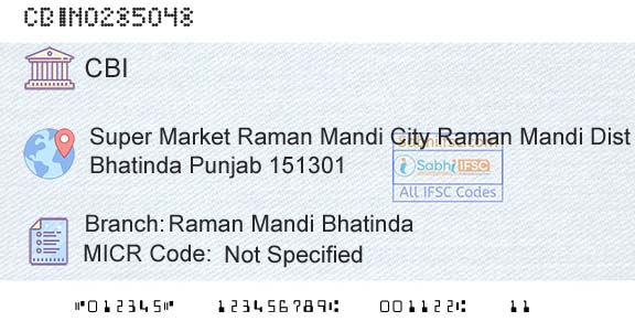 Central Bank Of India Raman Mandi BhatindaBranch 
