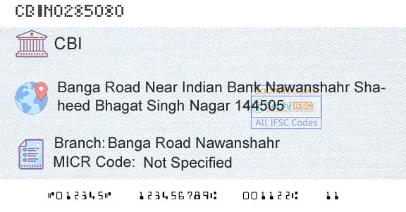 Central Bank Of India Banga Road NawanshahrBranch 