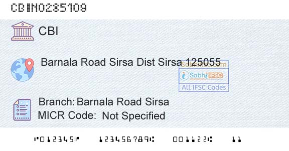Central Bank Of India Barnala Road Sirsa Branch 