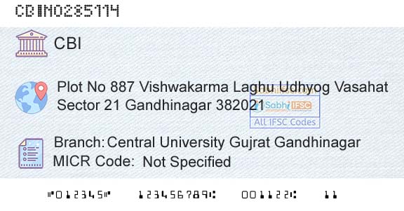 Central Bank Of India Central University Gujrat GandhinagarBranch 