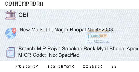Central Bank Of India M P Rajya Sahakari Bank Mydt Bhopal Apex Bank Branch 