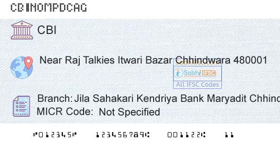 Central Bank Of India Jila Sahakari Kendriya Bank Maryadit Chhindwara M Branch 