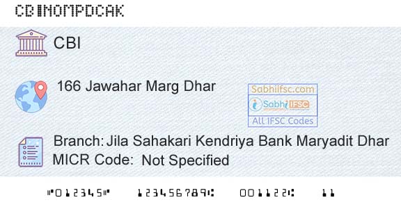 Central Bank Of India Jila Sahakari Kendriya Bank Maryadit DharBranch 
