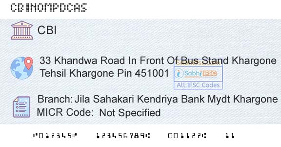 Central Bank Of India Jila Sahakari Kendriya Bank Mydt KhargoneBranch 