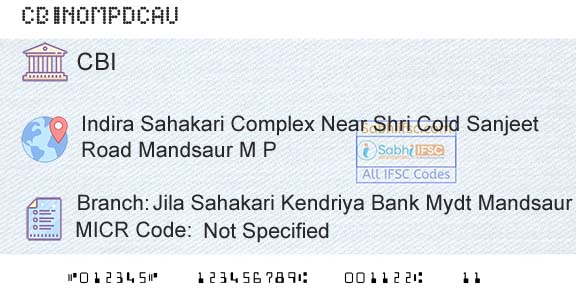 Central Bank Of India Jila Sahakari Kendriya Bank Mydt Mandsaur M P Branch 